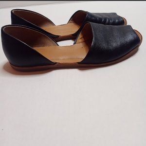 Franco Sarto Peeptoe Black Leather Flats / Sandals